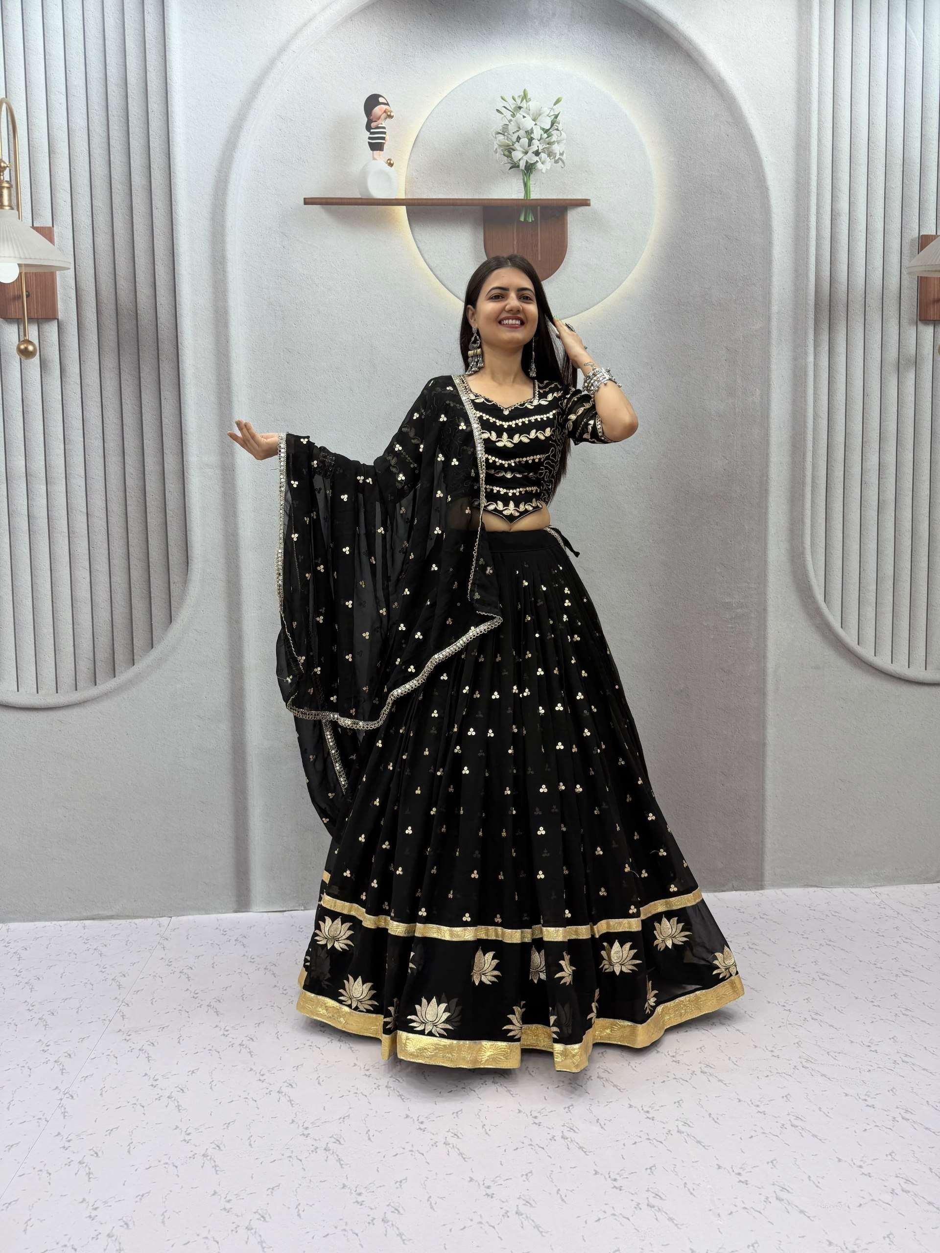 Classic and best Navratri Special wear black colour Fox Georgette fancy fabric Vintage Chaniya Choli wholesale in surat 339